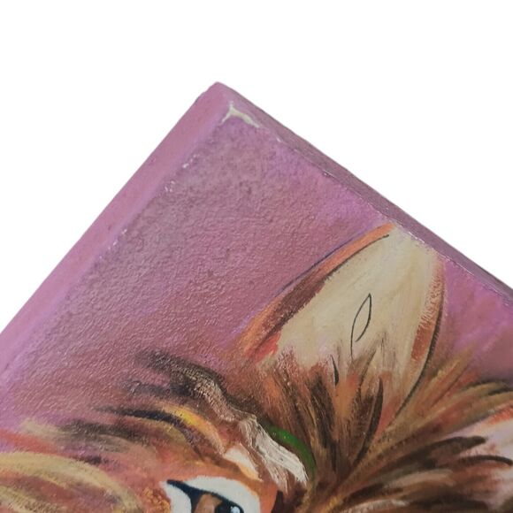 Wolf Painting Original on Plaster Canvas Red Brown Signed J Miculka '09 Vintage - Picture 8 of 12